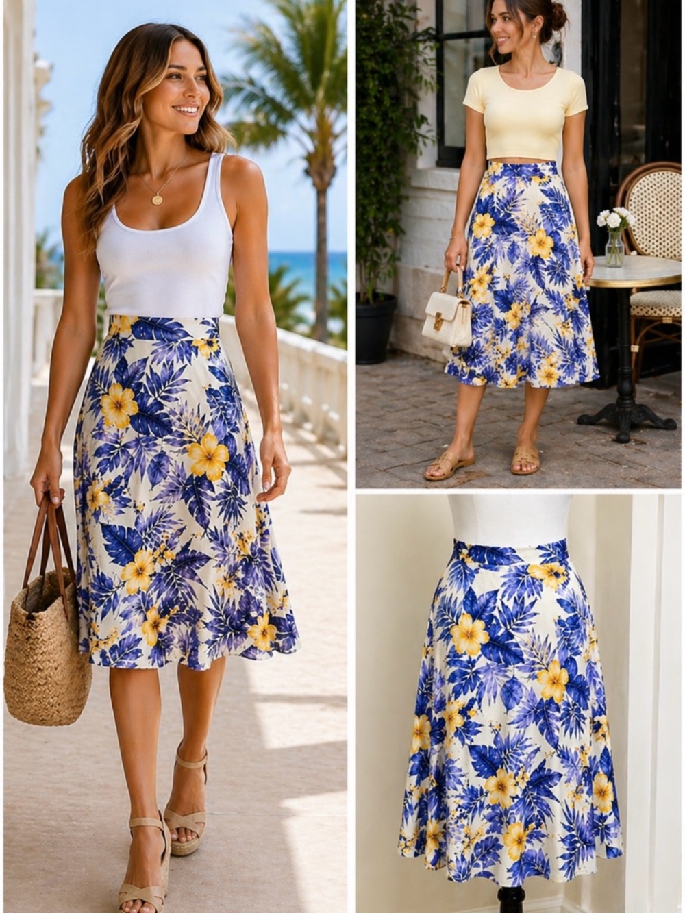 JOA Los Angeles Tropical Floral A Line Skirt Tencel Pockets Resort Coastal~S💛
